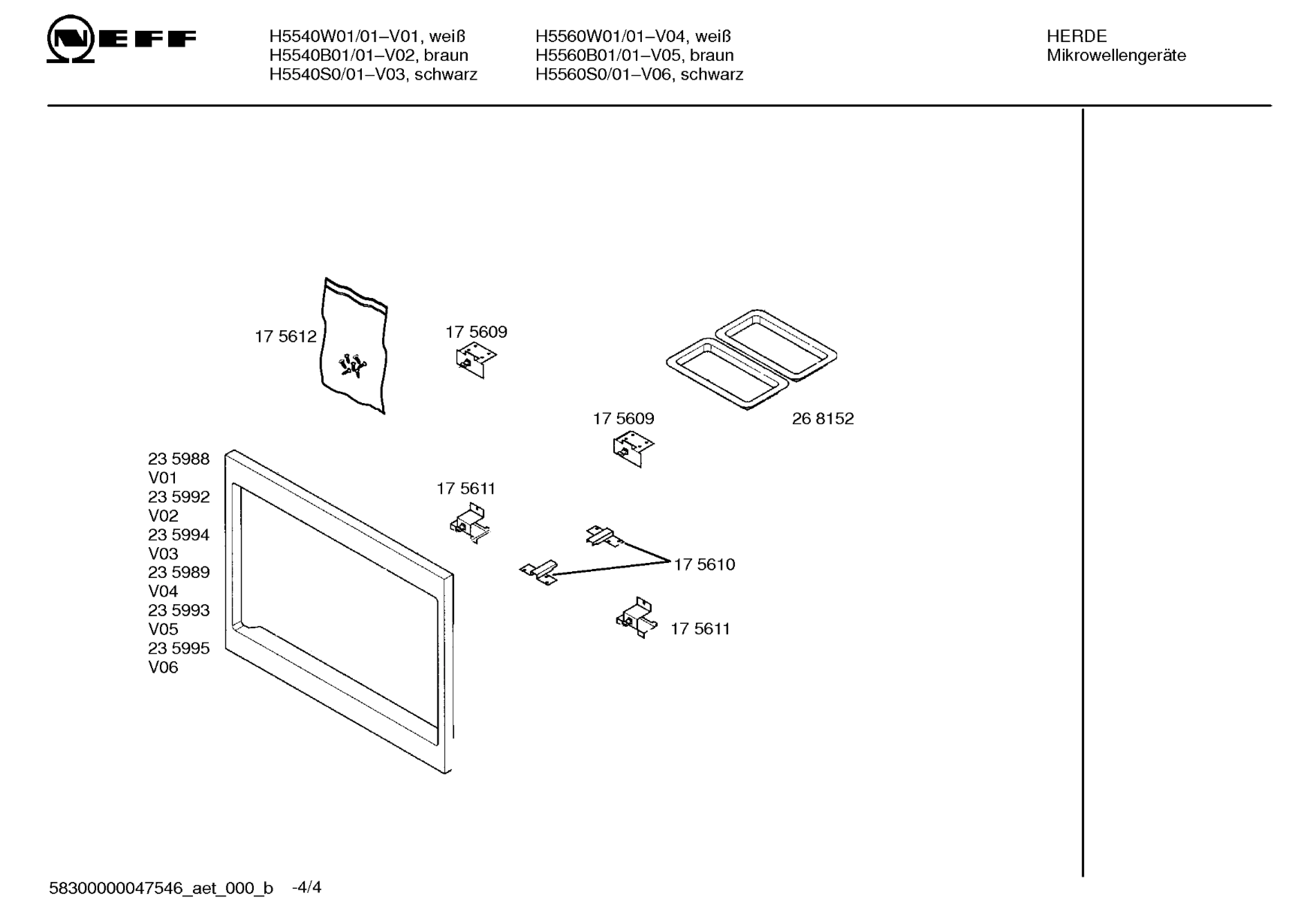 Explosionszeichnung Neff H5540W0/01 MW 5545