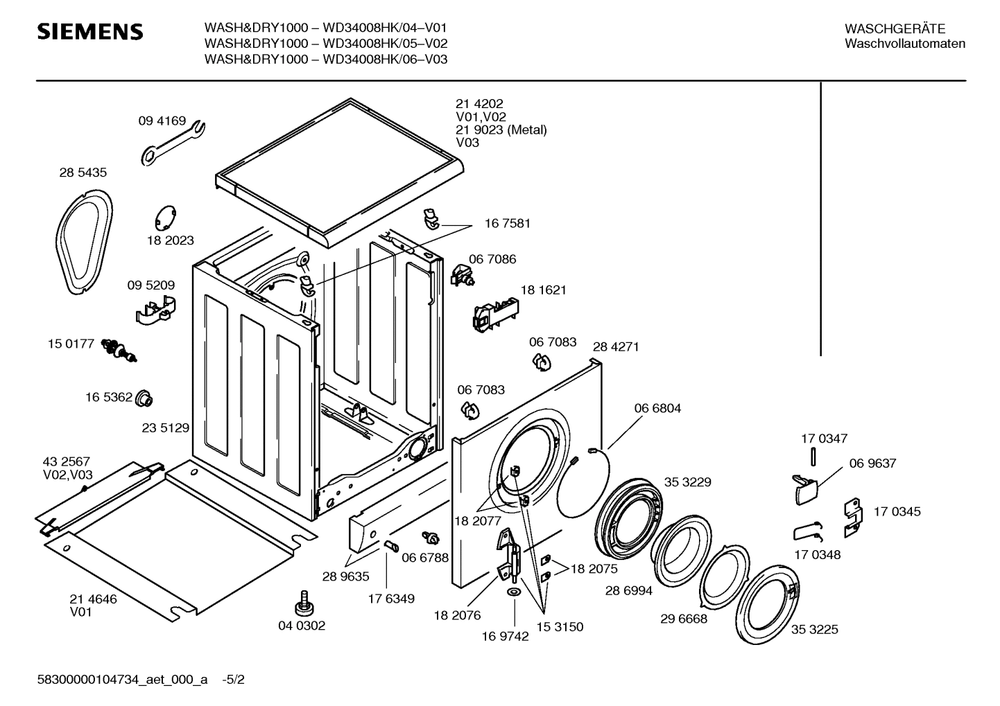 Explosionszeichnung Siemens WD34008HK/05 WASH&DRY1000