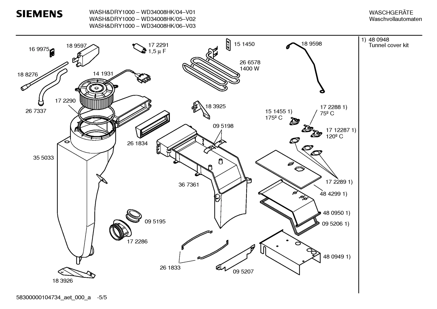 Explosionszeichnung Siemens WD34008HK/05 WASH&DRY1000