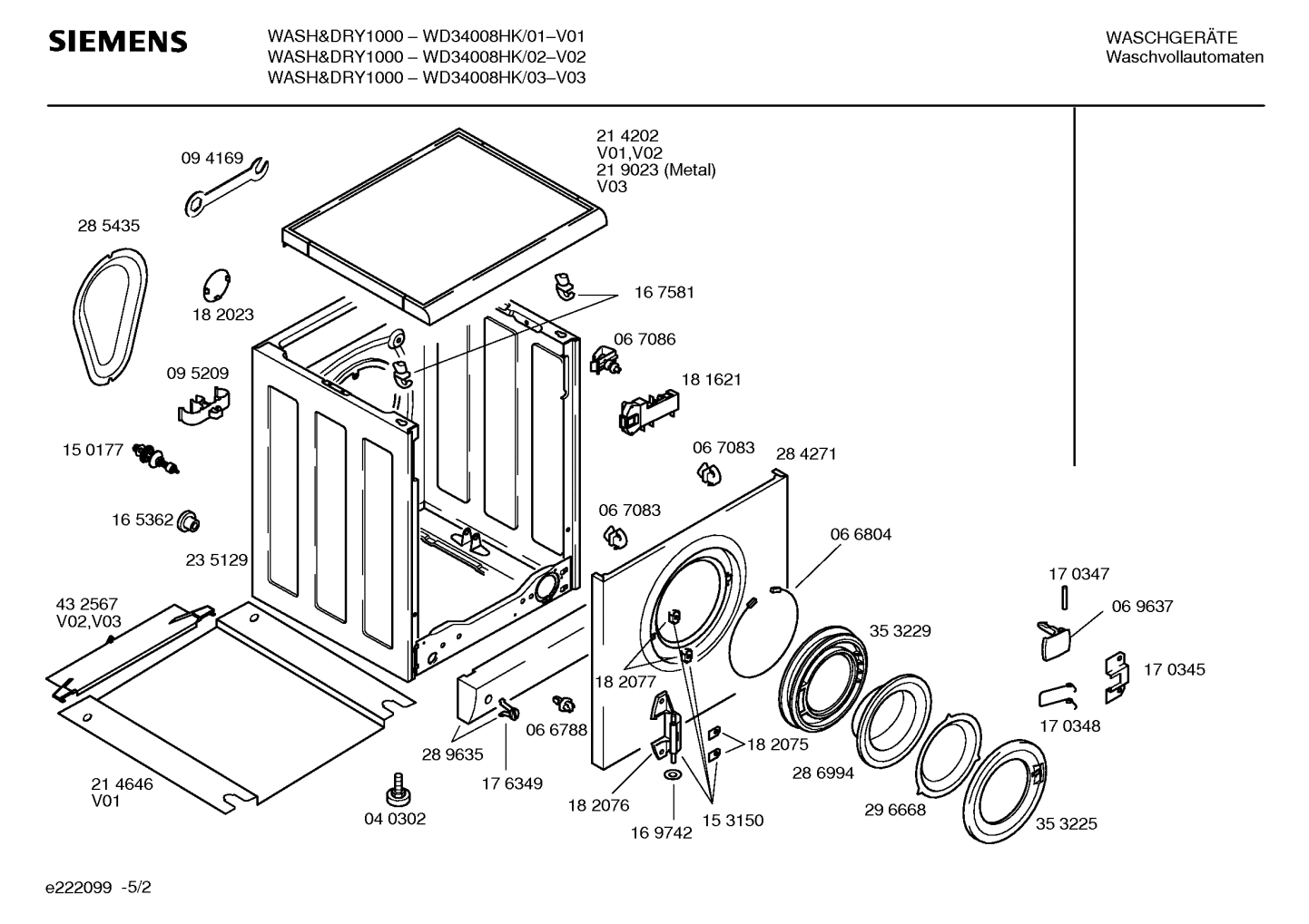 Explosionszeichnung Siemens WD34008HK/02 WASH&DRY1000